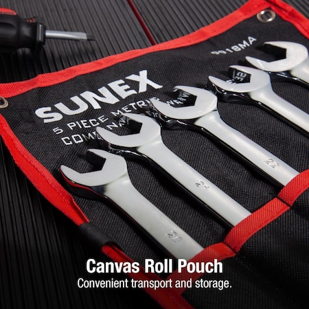 Sunex 5 Pc. Metric Full Polish V-Groove Combination Wrench Set 9918MA