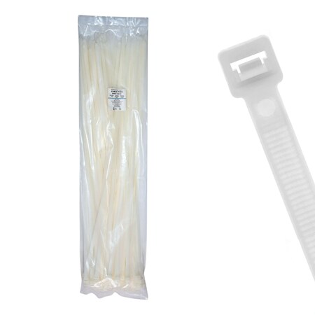 Cable Ties Unlimited Cable Tie, 35 in L, 250 lb Strength, 9.8 in Max Bundle Dia, Nylon 6/6, Natural, 100PK EHD35-250-9C