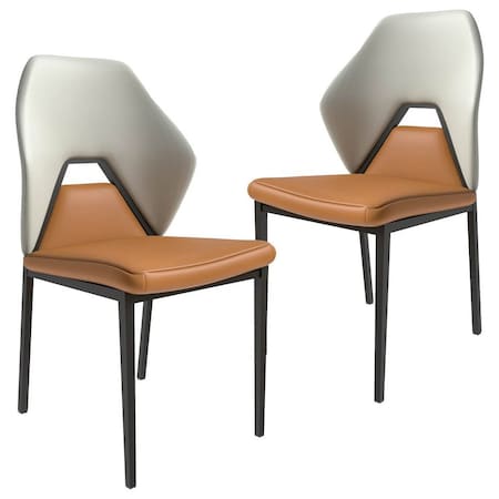 Leisuremod Eclat Modern Leather Dining Side Chair with Iron Legs in Brown, 2PK EC50BR2