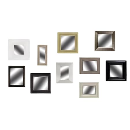 Homeroots Set of Ten Brown And White Square And Rectangle Framed Mirror Set, 10PK 366041