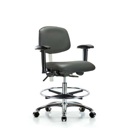 Blue Ridge Ergonomics Vinyl Clean Room Chair, Adjustable Arms BR-NCR-VMBCH-CR-T0-A1-CF-CC-8823