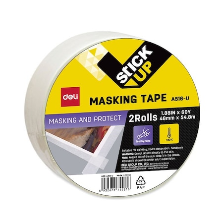 Deli Masking Tape 1.88in x 60yd, 3in Core, White, Writable, 24PK EA516-U