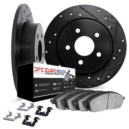 Dynamic Friction Co DFC Rotors-Drilled & Slotted-Black w/ EURO 5000 Ceramic Brake Pads Incl Hdw 8612-59006