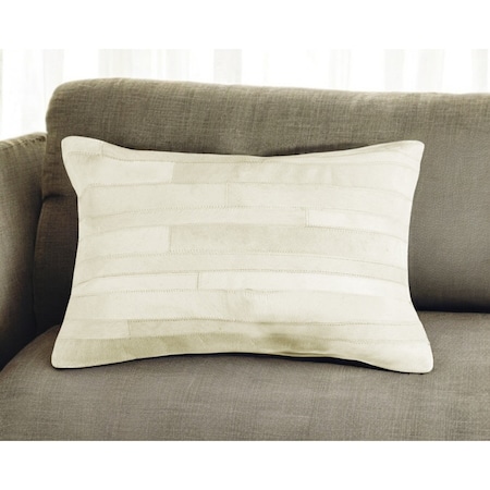 Homeroots 12" X 20" Off White Patchwork Cowhide Lumbar Throw Pillow 544626