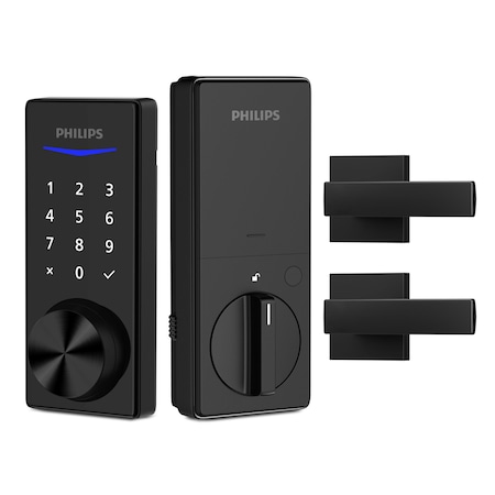 Philips Bluetooth Touchscreen Smart Deadbolt with Square Lever - Matte Black DDL240X15HBZLMB