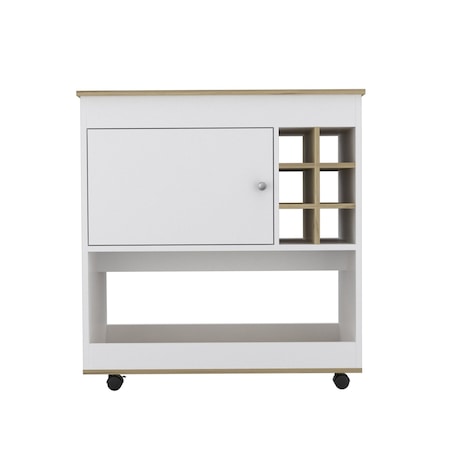 Homeroots Brown and White Rolling Bar Cart With Wine Storage 479896