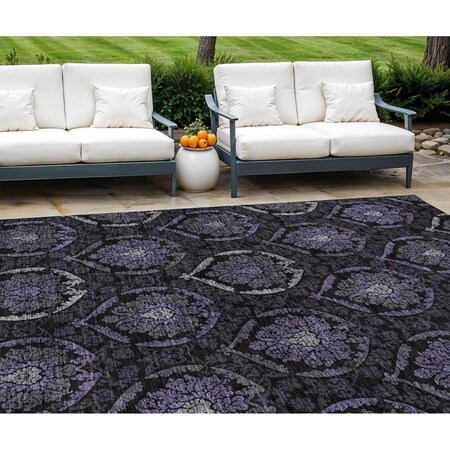 Homeroots 8' X 10' Purple Charcoal And Gray Medallion Washable Indoor Outdoor Area Rug 587719