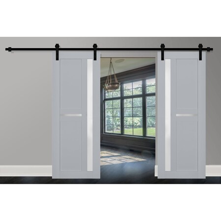 Sartodoors Sturdy Double Barn Door with Frosted Glass Grey 48x96 (2* 24x96) Solid Core Modern Interior VEREGIO7288DB-GRE-4896