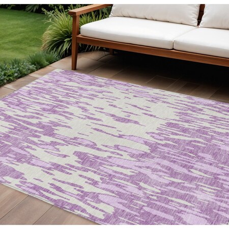 Homeroots 8' X 10' Lavender And Ivory Abstract Washable Indoor Outdoor Area Rug 612680