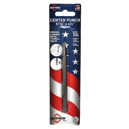 Mayhew Center Punch, 5/32 in Tip, 5-1/8 in L, 5/16 in Dia Shank 41202