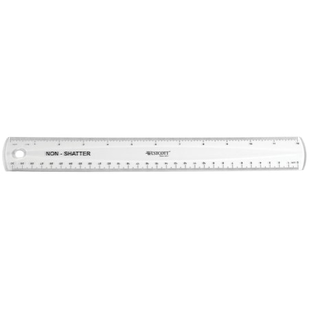 Westcott Non-Shatter Flexible Ruler, Standard/Metric, 12 in (30 Cm) Long, Plastic, Clear, 12PK 17725
