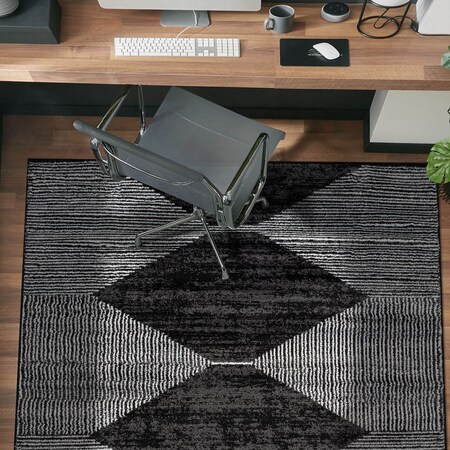 World Rug Gallery Geometric Stripe Area Rug 4 ft x 6 ft Black WR150BLACK4X6