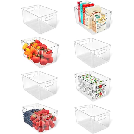 Lifemaster Multi-Purpose Refrigerator Bins, Large Capacity Stackable Organizer with Grip Handles, 8PK LMLRGST88