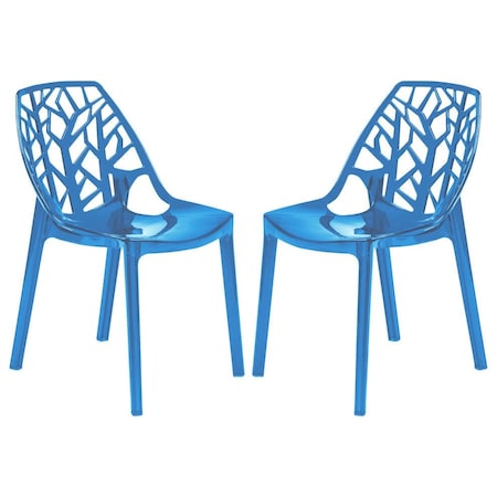 Leisuremod Cornelia Modern Stackable Dining Chair with Cut-Out Tree Design, Transparent Blue, 2PK C18TBU2