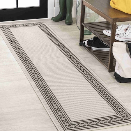 Jonathan Y Lucia Classic Diamond Border Cream/Black 2 ft. x 8 ft. Indoor/Outdoor Runner Rug SMB207B-28