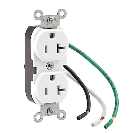 Leviton Duplex Receptacle Outlet, 20A, White, 125V 5362-LW