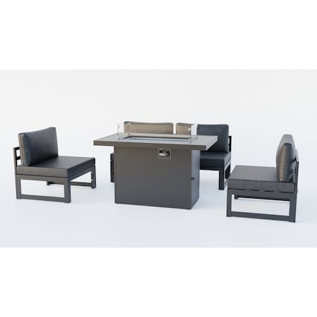 Leisuremod Chelsea 5-Pc Aluminum Sectional & Fire Pit Set, Weather-Resistant, 6-Person CSFBL-4BL