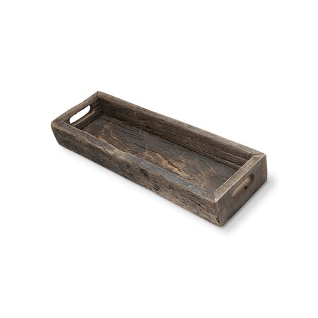 Homeroots 24in Brown Wood Indoor Outdoor Tray With Handles 376047