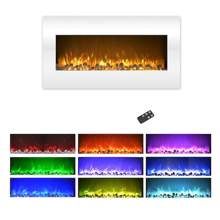 Northwest Wall Mounted Electric Fireplace Heater - 10-Color LED Flame and 3 Media Backgrounds 80-2000A-36-WHITE