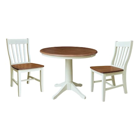 Whitewood Industries Rectangular Extension Dining Table W/ 2 Chairs, 36 in W, 30.1 in L, 48 in H, Parawood, 3 K79-36RXT-27B-C61-2