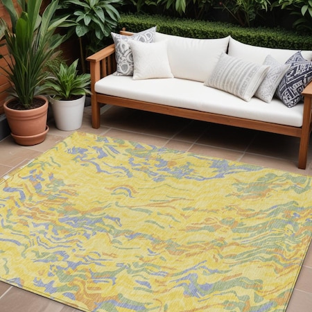 Homeroots 9' X 12' Yellow Purple And Green Abstract Washable Indoor Outdoor Area Rug 600334