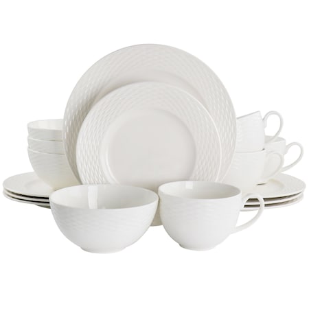 Martha Stewart Fine Ceramic 16 Piece Textured Dinnerware Set in White 97138.16