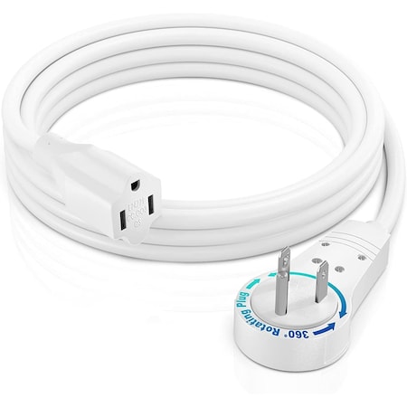 Maximm 6ft 16AWG Flat Plug Extension Cord, Single Outlet, 3-Prong Grounded, UL, White ADW-360-3106-W