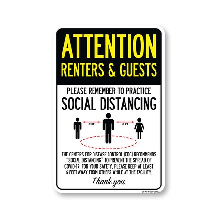 Signmission PSA, Renters And Guests Practice Social Distancing, 10in X 7in Rigid Plastic, OS-NS-P-710-25402 OS-NS-P-710-25402