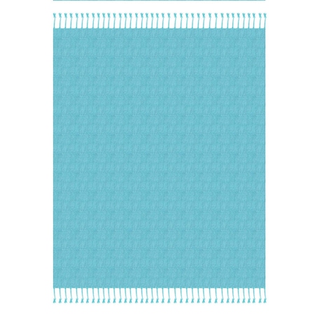 Homeroots 50" X 60" Blue Woven Cotton Throw Blanket with Fringe 516561