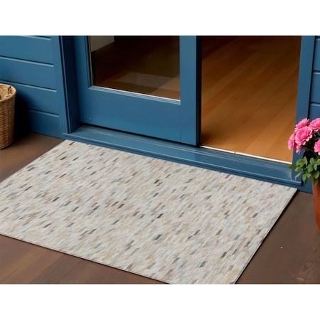 Homeroots 3' X 5' Linen And Gray Geometric Washable Indoor Outdoor Area Rug 616556