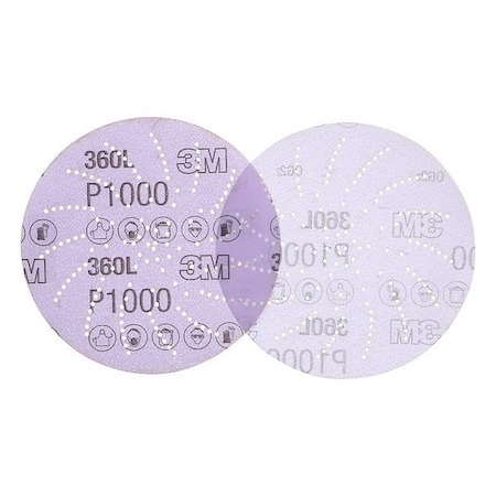 3M Hook-and-Loop Sanding Disc, 3" Dia, Multi-Hole, Aluminum Oxide, P1000 Grit, Open Coat Type, 360L 7010029940