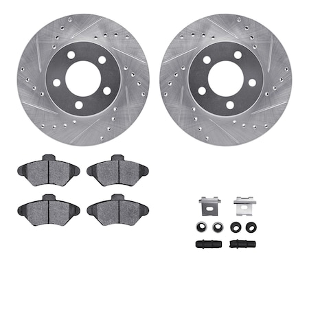 Dynamic Friction Co DFC Rotors-Drilled & Slotted-Silver w/ EURO 5000 Ceramic Brake Pads Incl Hdw 7612-54002