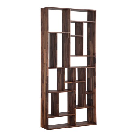 Homeroots 86" Brown And Natural Solid Wood and Wood Ten Tier Bookcase 517717