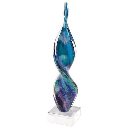 Homeroots 18" Blue and Green Murano Glass Modern Abstract Tabletop Sculpture 376077
