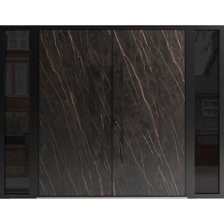 Vdomdoors Aluminum Double Doors Dekton 0118 Natural Noir 2 Sidelights Entry Door Painted (W104xH80) Left hand DEKTON0118DEXD-NOIR-W16+72+16xH80-LH-O