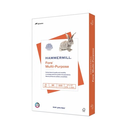 Hammermill/Hp Fore Multipurpose Print Paper, 96 Bright, 24 lb Bond Weight, 11 x 17, White, 500 PK 10284-8