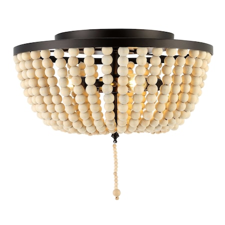 Jonathan Y Allison 15" 3-Light Shabby Chic Farmhouse Wood Beaded/Metal LED Flush Mount, Oil Rubbed Bronze/Cream JYL9019B