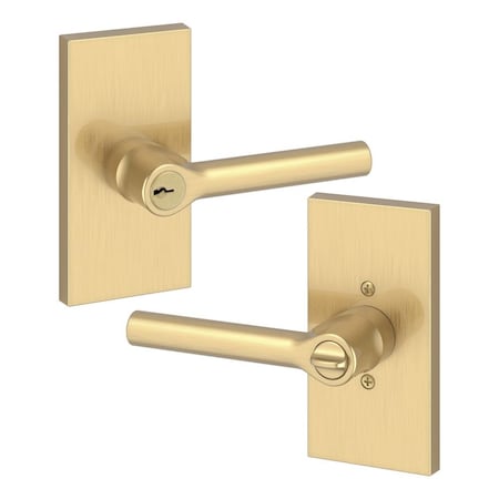 Baldwin Entry Tube Lever and Contemporary 5in Rose with 6AL Latch and Dual Strike Lifetime Satin Brass ENTUBCFR044