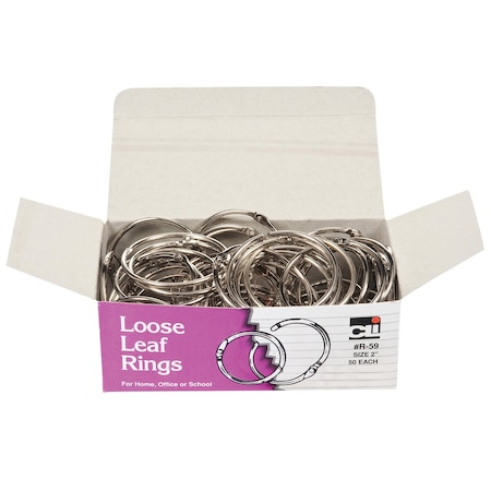 Charles Leonard Loose Leaf Rings with Snap Closure, Nickel Plated, 2 Inch Diameter, 50/Box, 50PK R-59