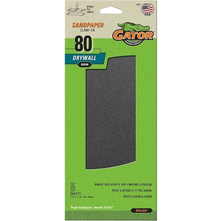 Gator Sandpaper, 11-1/4 in L, 4-1/4 in W, 80 Grit, Medium, Silicone Carbide Abrasive 4486