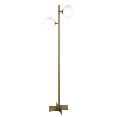 Homeroots 70" Brass Two Light Tree Floor Lamp With White Frosted Glass Globe Shade 523543