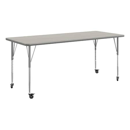 Flash Furniture Commercial Adjustable Height Rectangular Activity Table - Locking Casters-LTGY XU-A3072-REC-LTGRY-T-A-CAS-GG