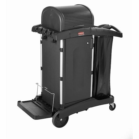 Rubbermaid Executive Janitorial Black Plastic Cleaning Cart with Doors and Hood - High-Security RCP1861427