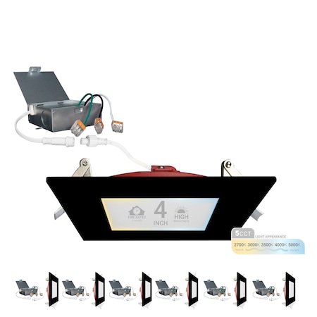 Nuwatt 4 Inch 2 Hour Black Square Fire Rated Recessed Lighting Canless LED Lights 2700K-5000K, 900LM, 6PK NW-P-SQDL-4-12W-5CT-FR-BLK-6P