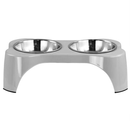 Gibson Home Bow Wow Meow 3 Piece Elevated Pet Bowl Dinner Set in Grey 122394.03