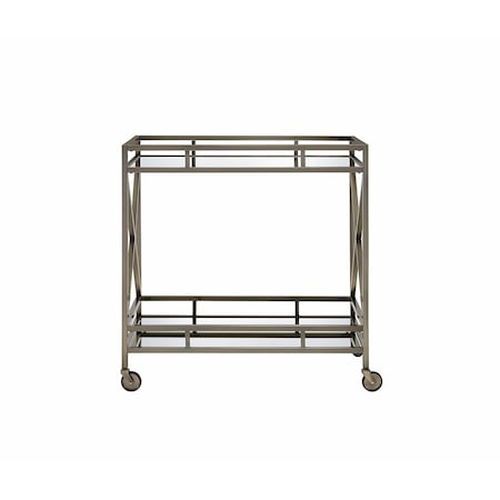Homeroots 34in X 20in X 35in Antique Brass Metal Serving Cart 319141