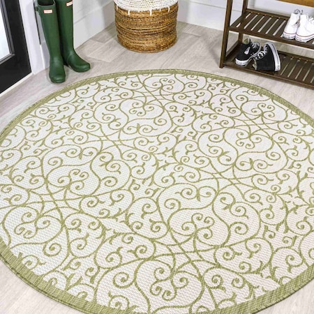 Jonathan Y Madrid Vintage Filigree Textured Weave Green/Cream 5 ft Round Indoor/Outdoor Area Rug SMB107H-5R