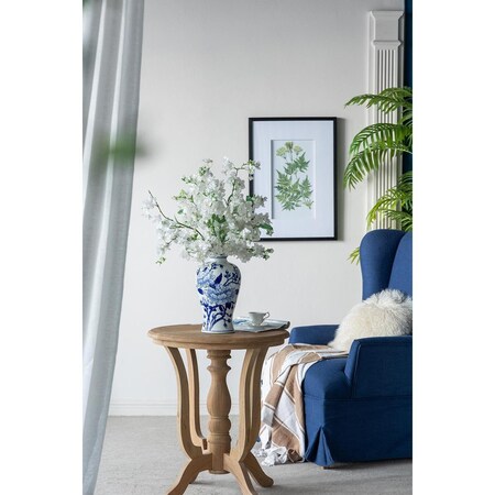 Homeroots 13" Blue And White Floral Chinoiserie Round Porcelain Table Vase 565441