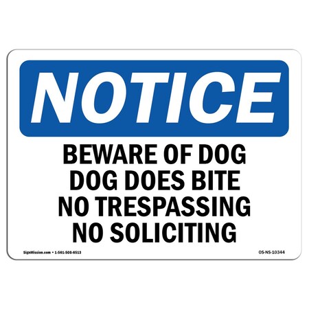 Signmission Beware Of Dog Dog Does Bite No Trespassing , 10 Inch X 7 Inch, Plastic Sign OS-NS-P-710-L-10344