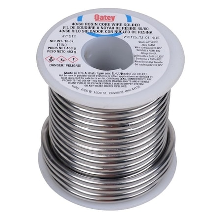 Oatey Rosin Core Solder, 1 lb, Solid, Silver, 361 to 460 deg F Melting Point 21212